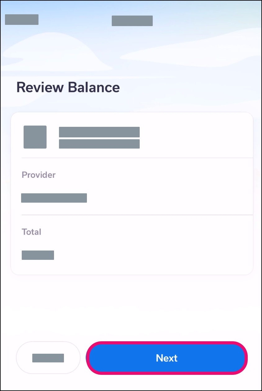 Mobile app window to complete billing details for payment