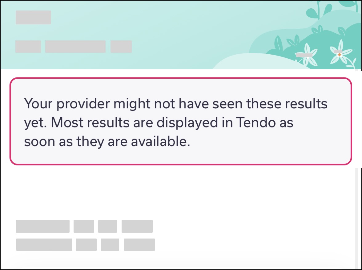 Visit Summary results page with initial disclaimer info that your provider may not have yet reviewed the results