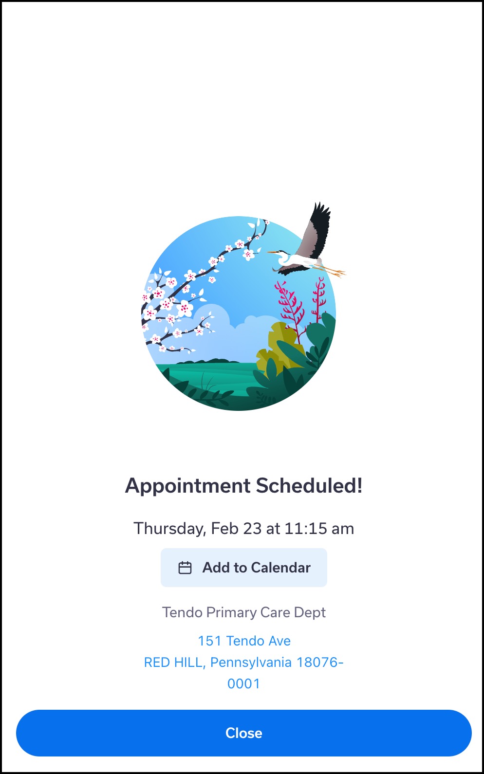 Appointment page with Add to Calendar button