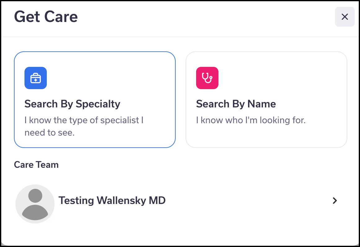 Search for a specialist or a specific provider name