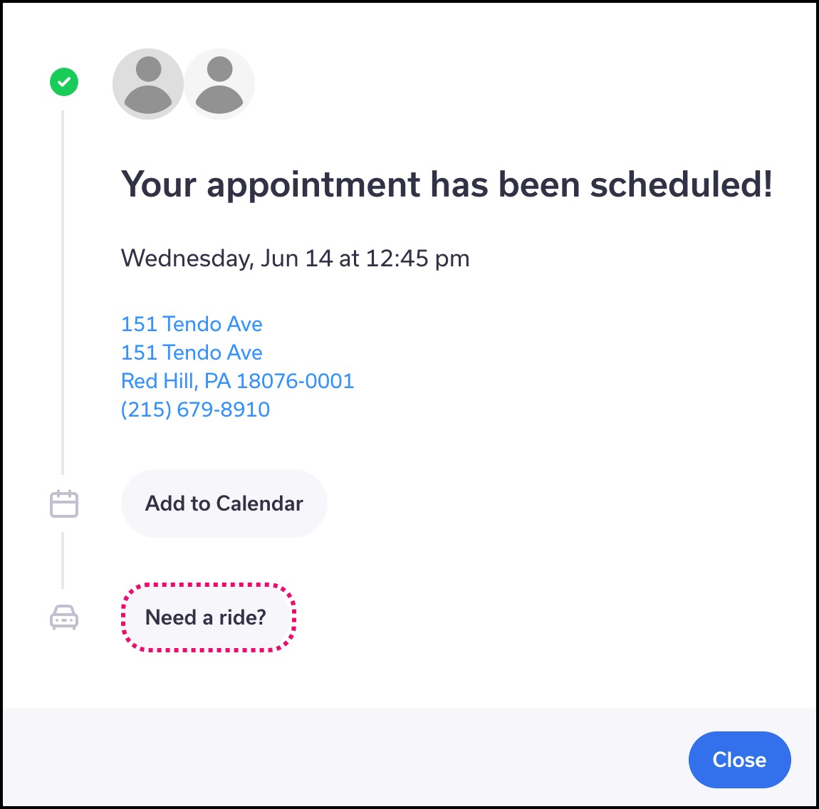 Button to Schedule a ride for your appointment