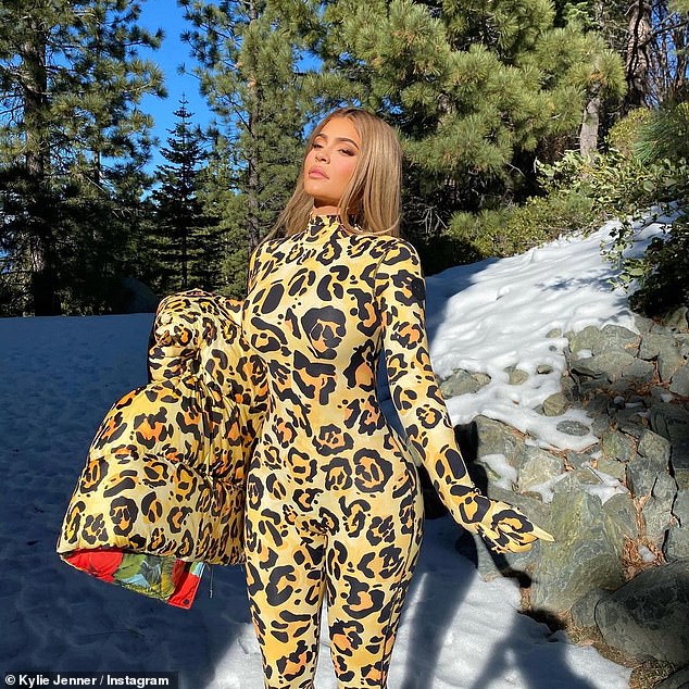 ¡Guauu! Kylie Jenner salió al aire libre en un ceñido conjunto de leopardo mientras merodeaba por las montañas en un lujoso viaje al lago Tahoe.