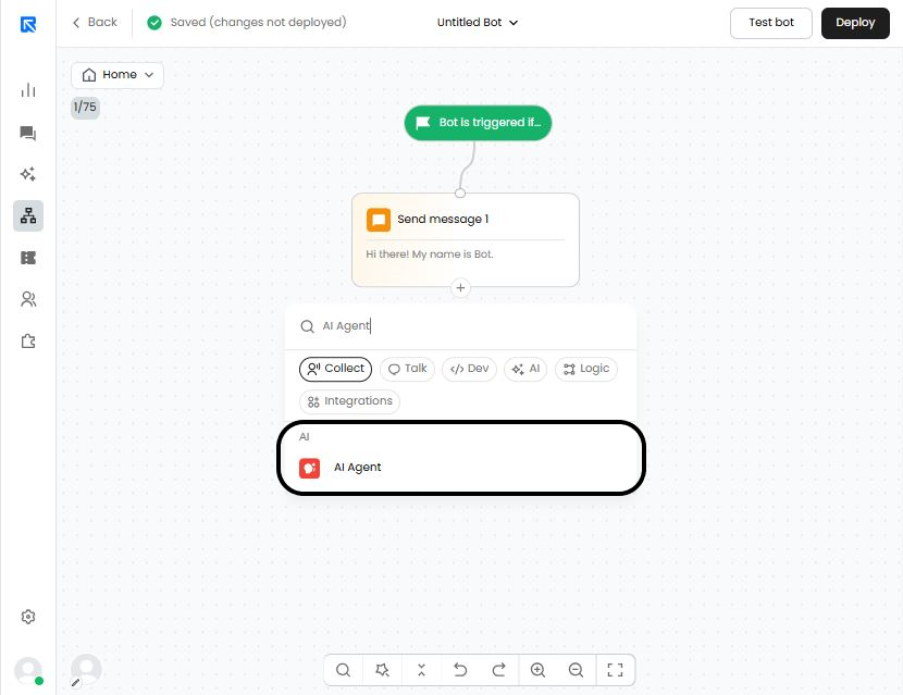 Select the AI Agent acton block