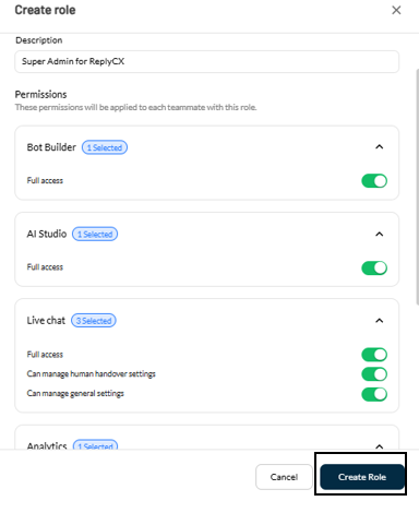 Give Required permissions and click on create role.