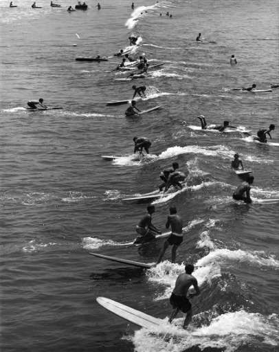 Surfers in Santa Monica Bay