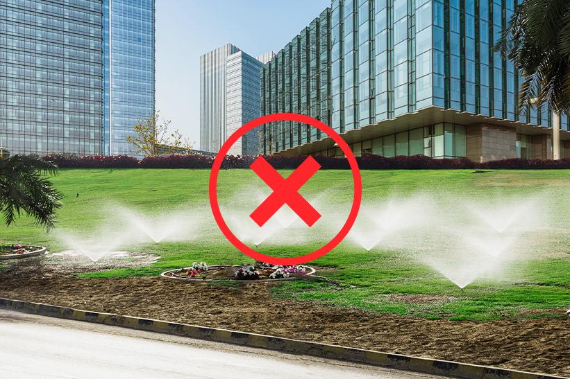 Irrigation is banned for decorative or non-functional grass at commercial sites.