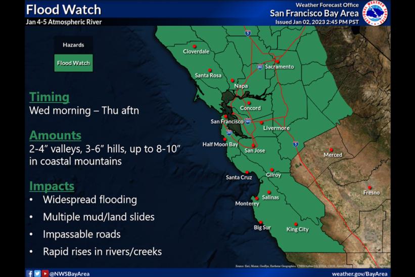 NWS Bay Area flood watch graphic