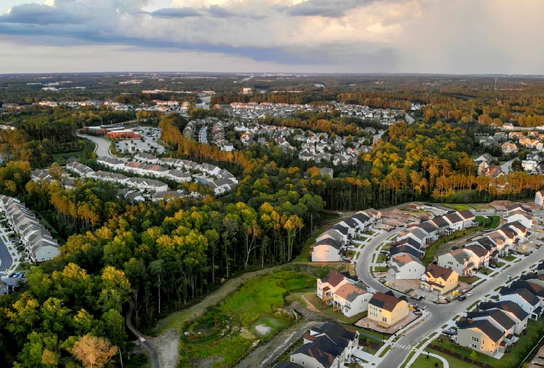 Aerial view of neighborhoods