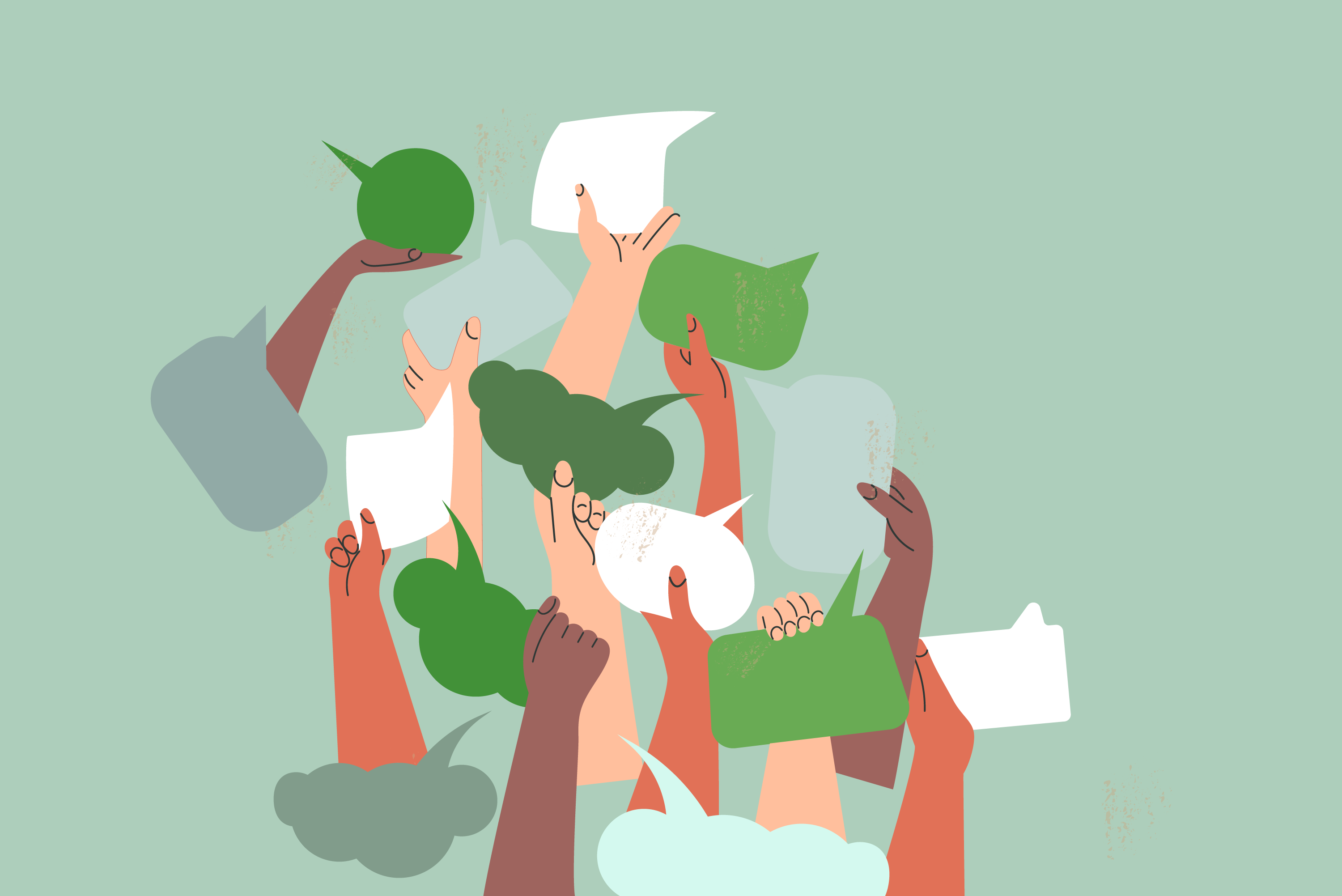 hands with speech bubbles