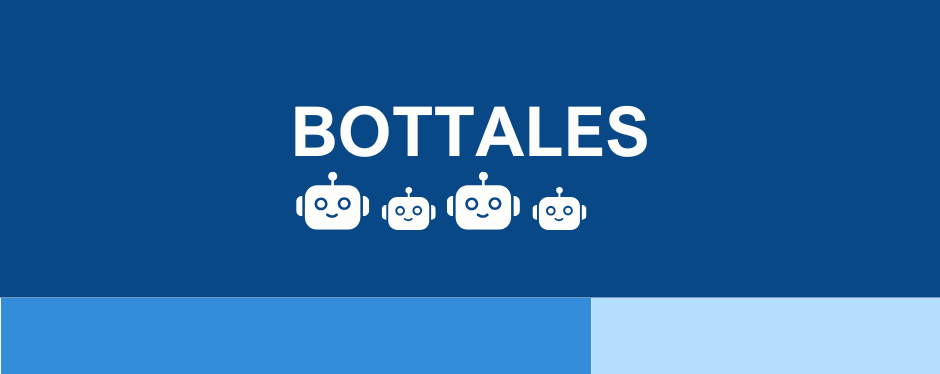 bottales, white robot heads, blue rectangles