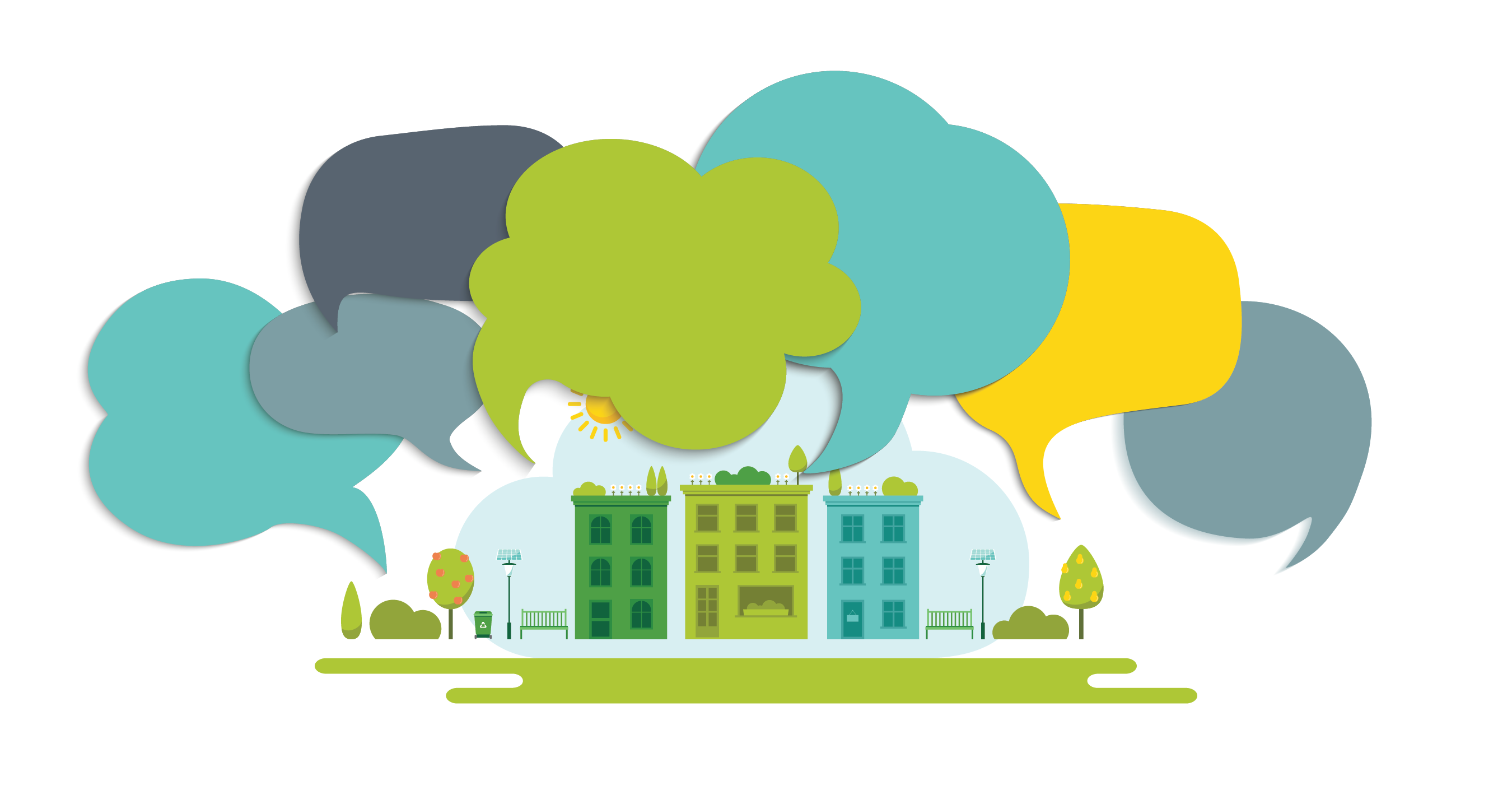 image of speach bubbles coming from houses