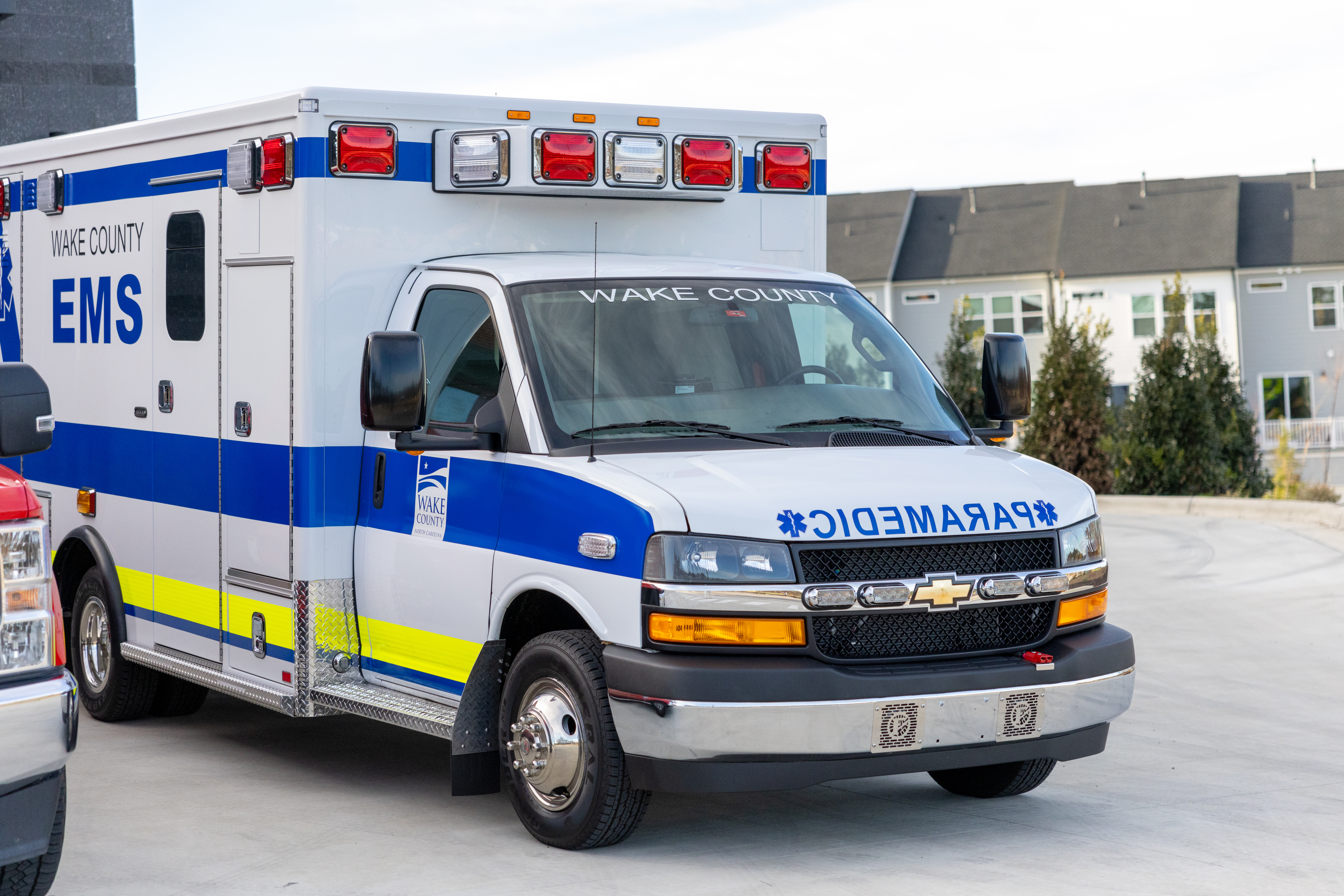 Ambulance parked outside of EMS station