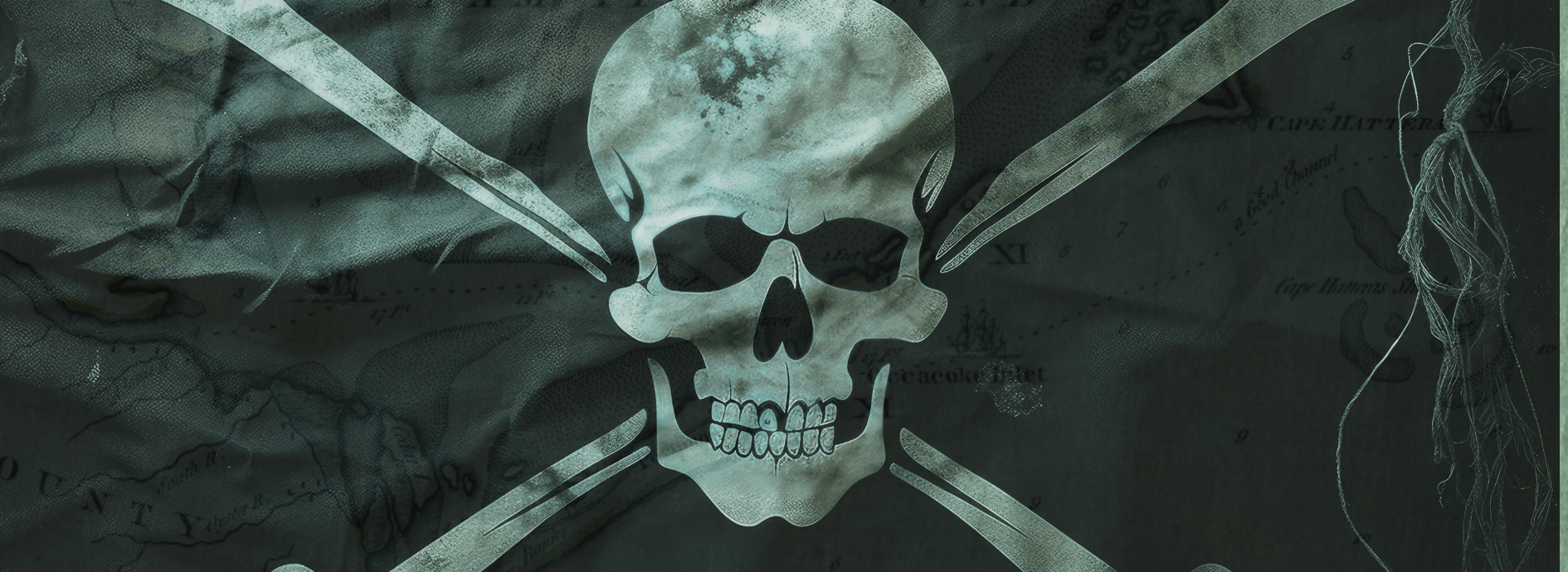 Pirate flag with skull and crossbones.