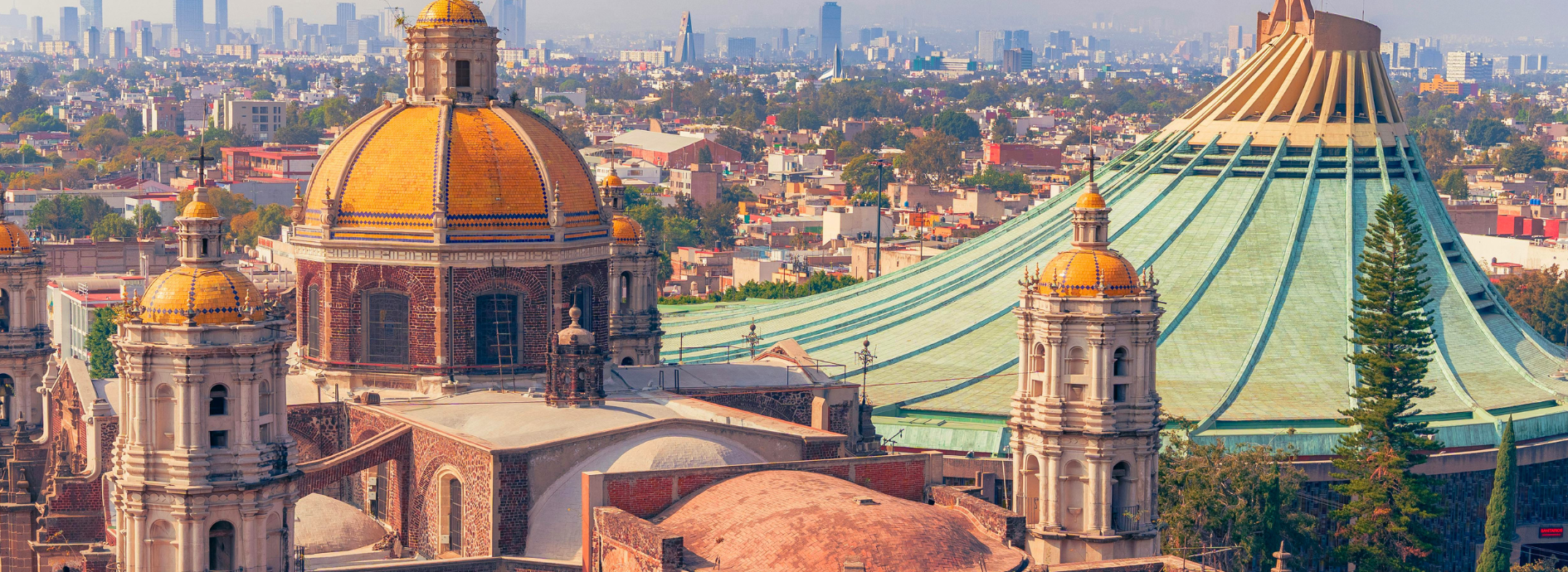 Mexico City skyline over the Basilica de Guadalupe