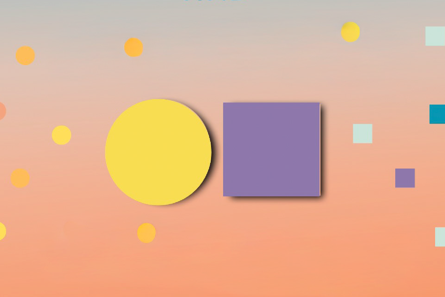 a yellow circle and a purple square on a orange and white gradiant background