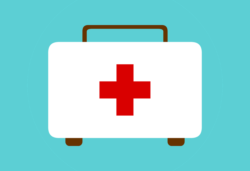 graphic of a white case with a red cross on it on top of teal background