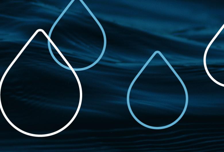 Water droplet images overlaying a flowing body of water