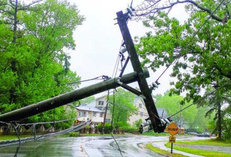 a fallen power line on a residential street