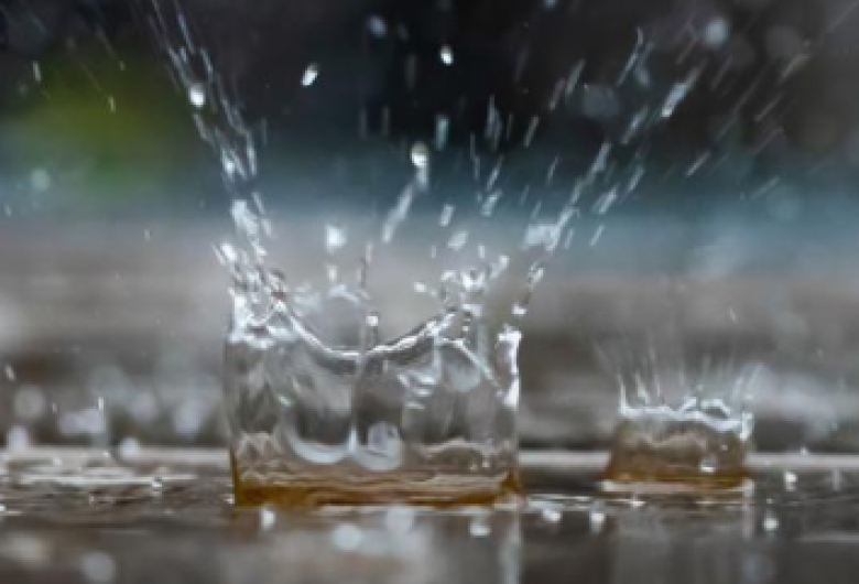 raindrops splash in a puddle