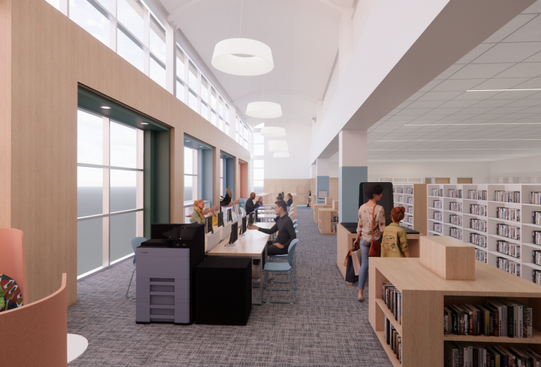 Holly Springs Community Library Renovation Lounge Area with Printer and Computers