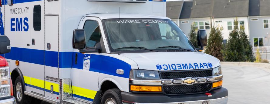 Ambulance parked outside of EMS station