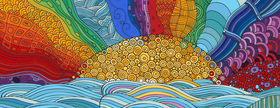 rainbow landscape in zentangle style