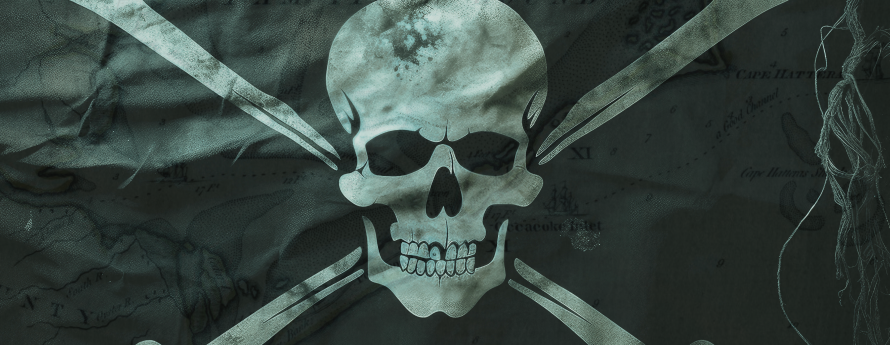 Pirate flag with skull and crossbones.