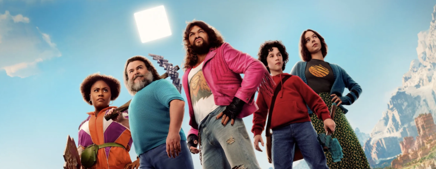 Cast of Minecraft movie standing in a line