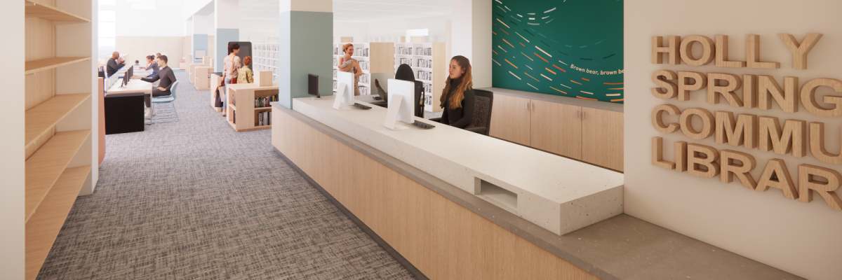 Holly Springs Community Library Renovation Entryway and Front Desk