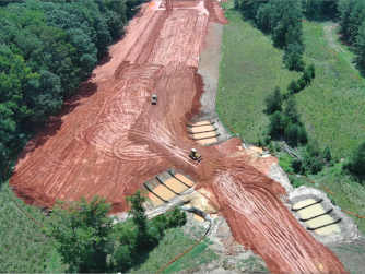 drone aerial of construction work