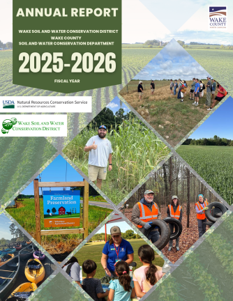 Annual report cover page featuring soil and water staff in the field.