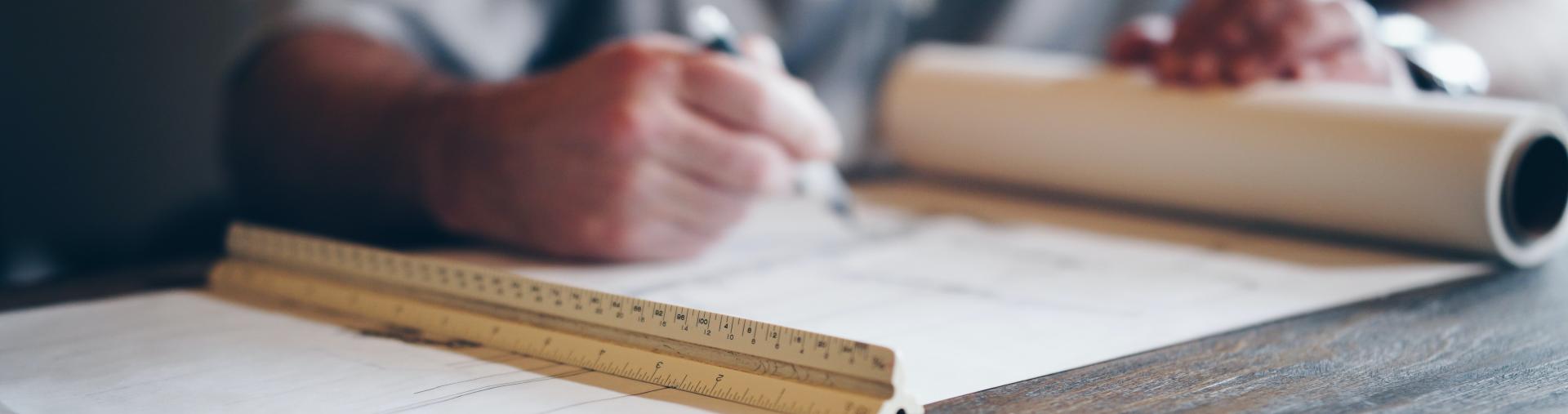 construction plan on a table