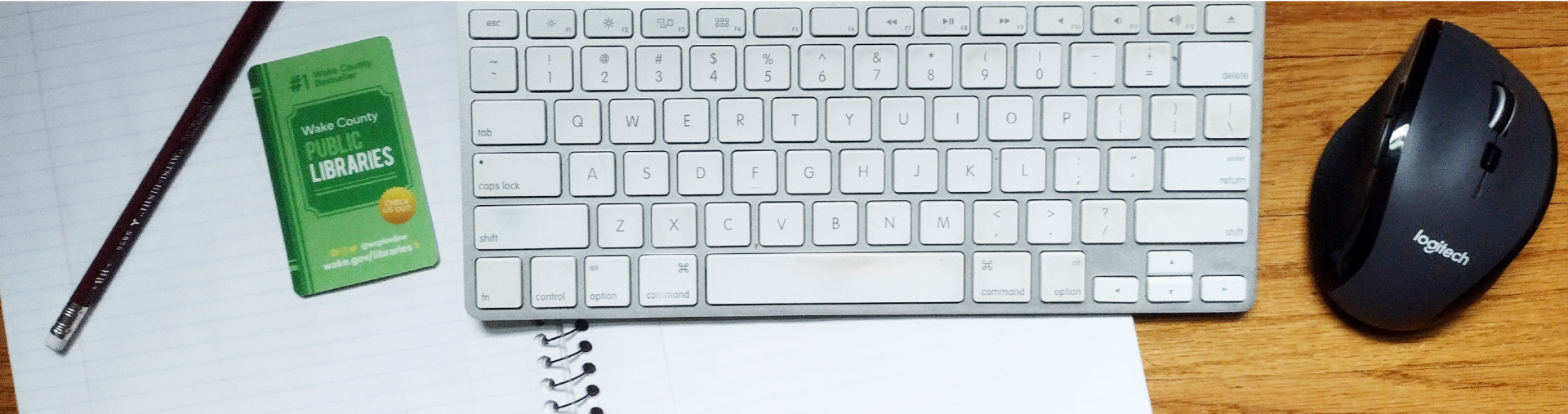 Keyboard notebook library card and mouse