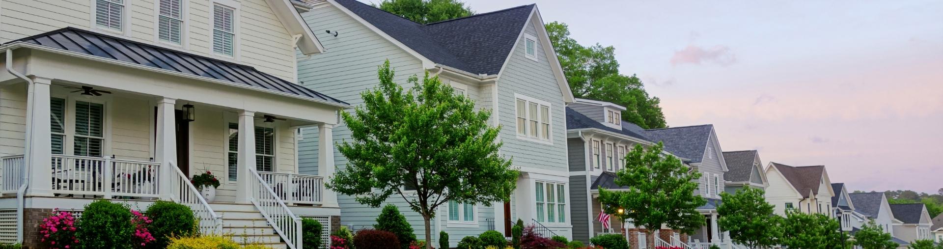 Row of houses on a warm spring day.