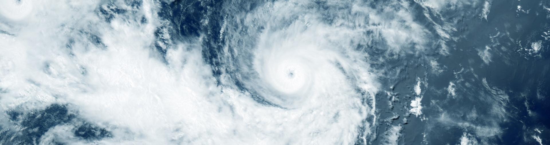 Satellite view of a hurricane over the Atlantic Ocean.