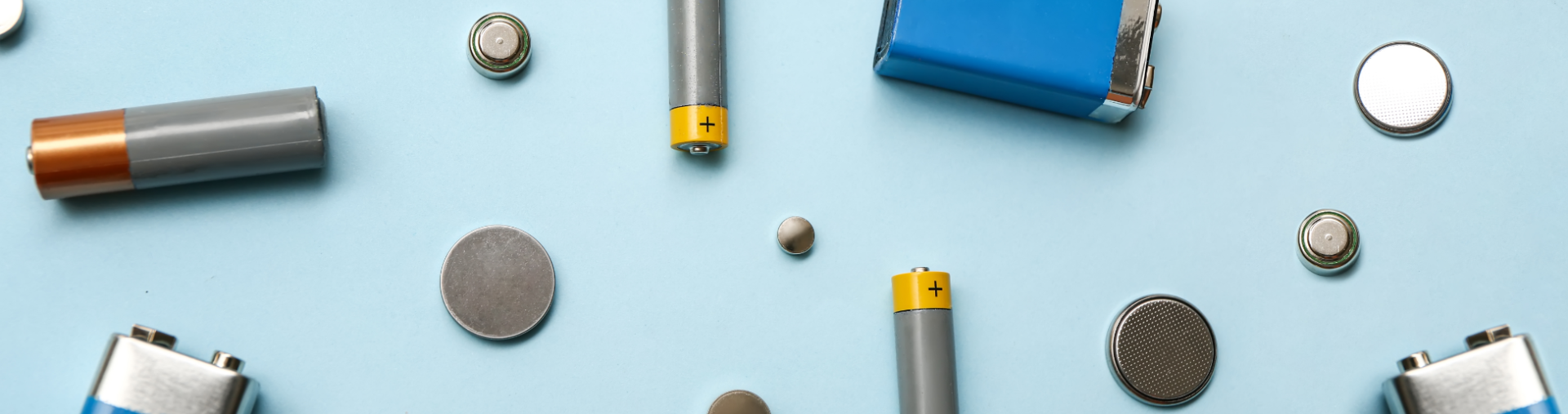 various types of lithium batteries on a table