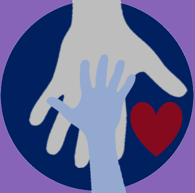 Illustrated image of a child's hand on top of an adult's hand with a heart.