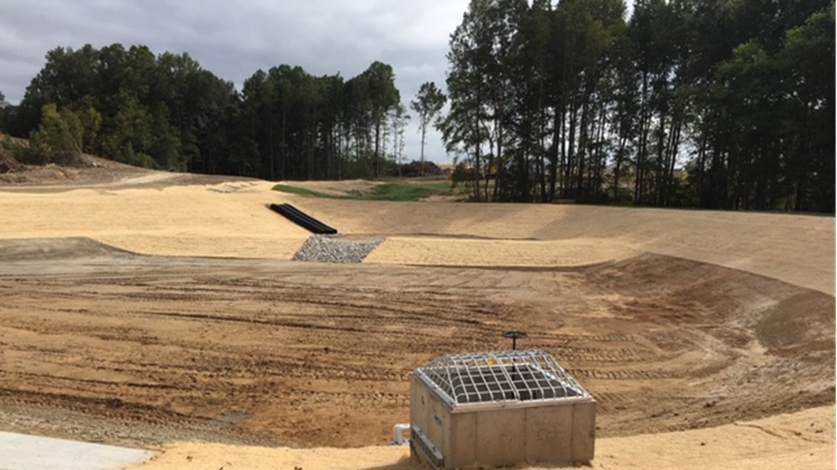 Skimmer Basin recently installed and provided with rolled erosion control product