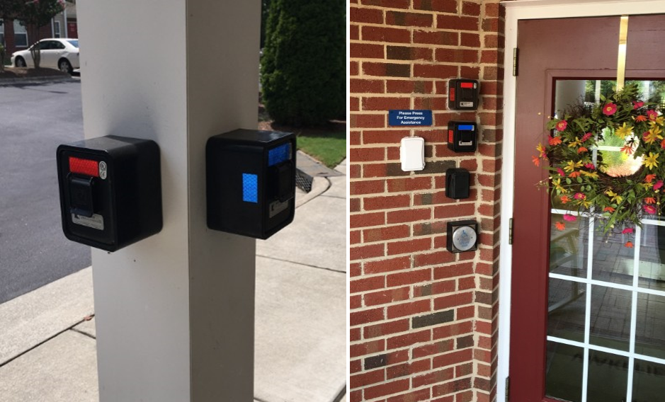 Knox Box key safes mounted to posts outside of residence