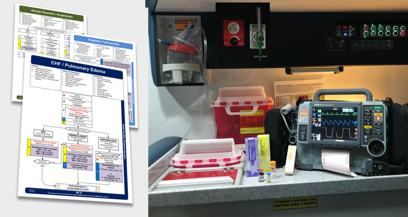 Paramedic equipment inside an ambulance