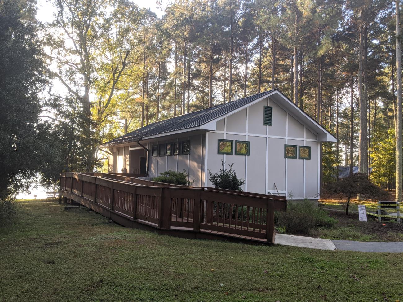 Photo of the park restroom building showing ADA-accessible ramp