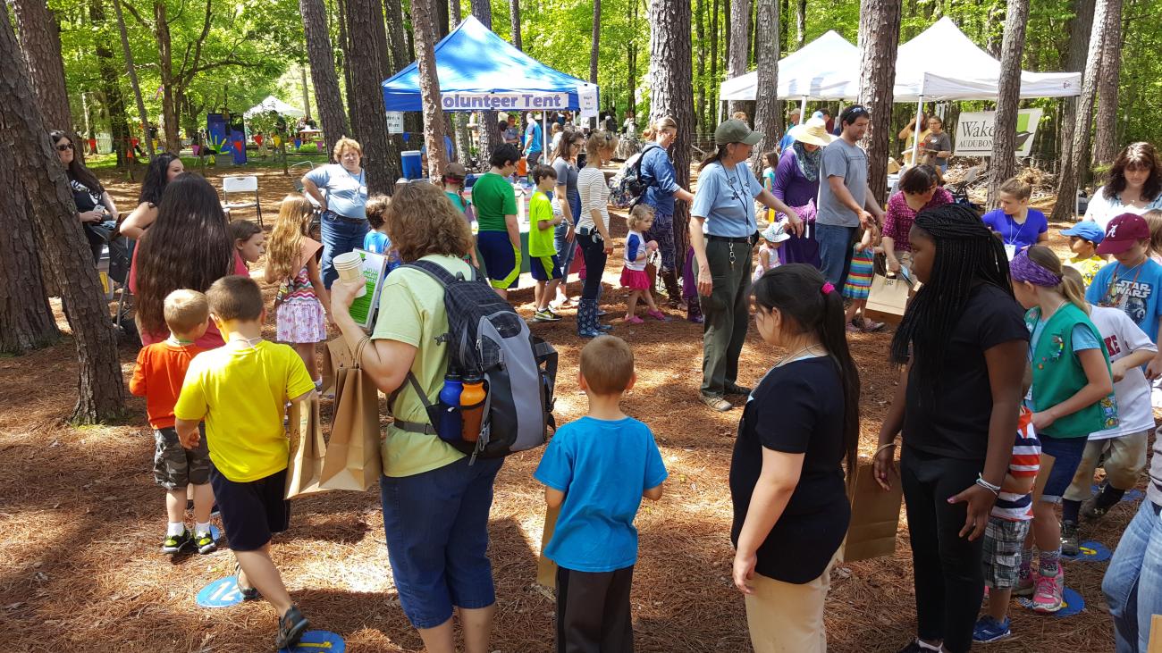 Festival participants visiting booths and activities at Songbird Celebration