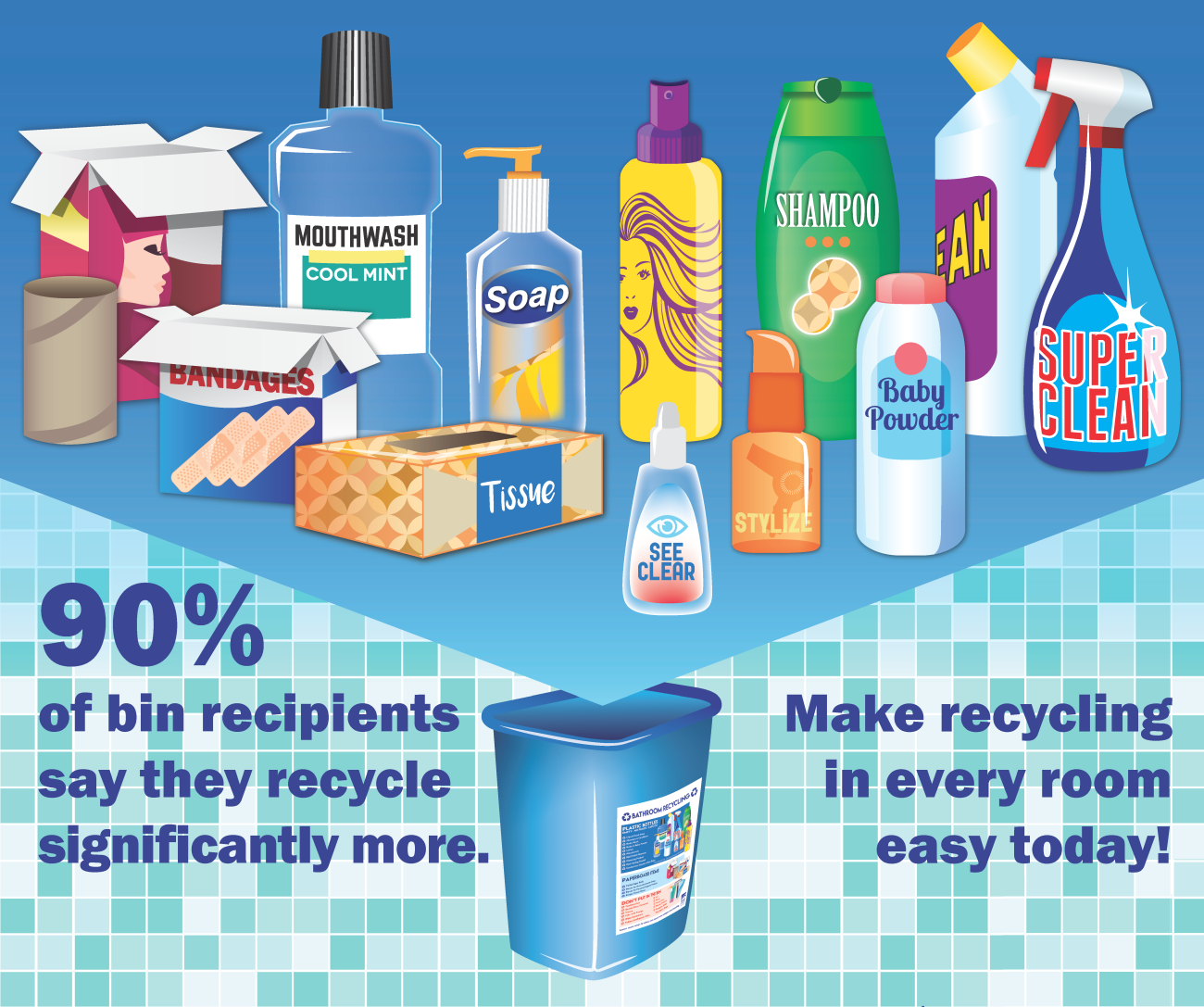 Flyer encouraging residents to recycle in every room of the house. 