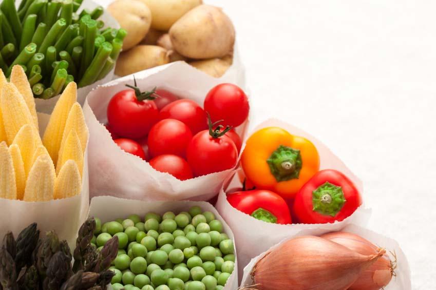 bags of fruits and vegetables