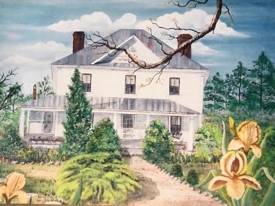 A photo of a painting of the Lewis Smith home located on what is now Harris Lake County Park