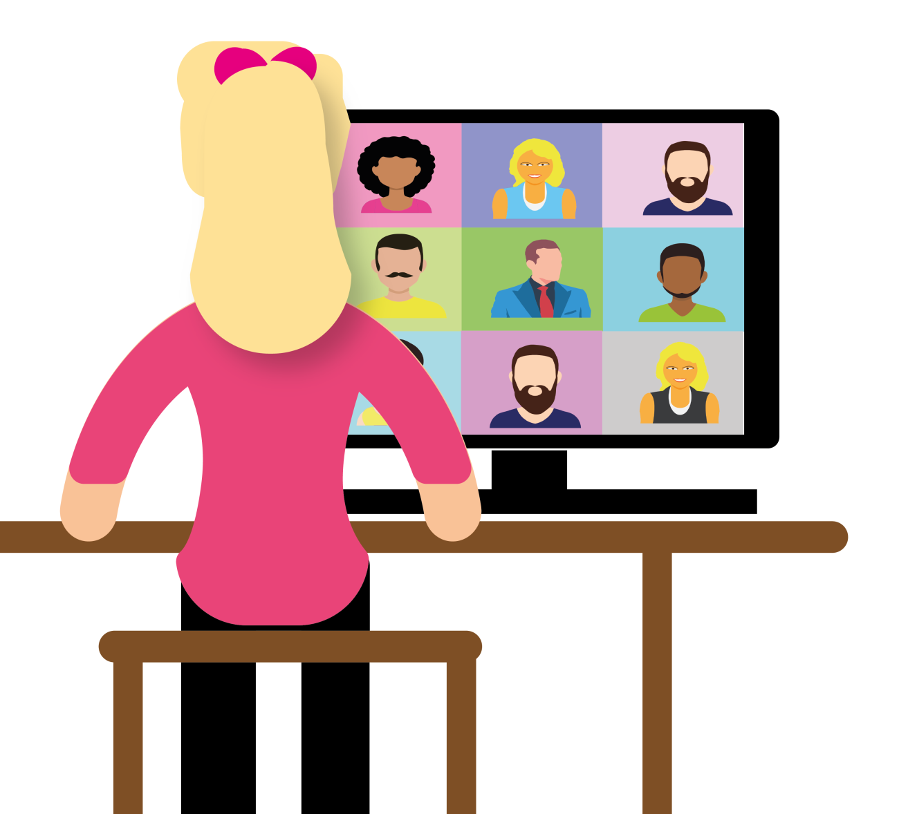Graphic of presenter speaking to a group virtually.
