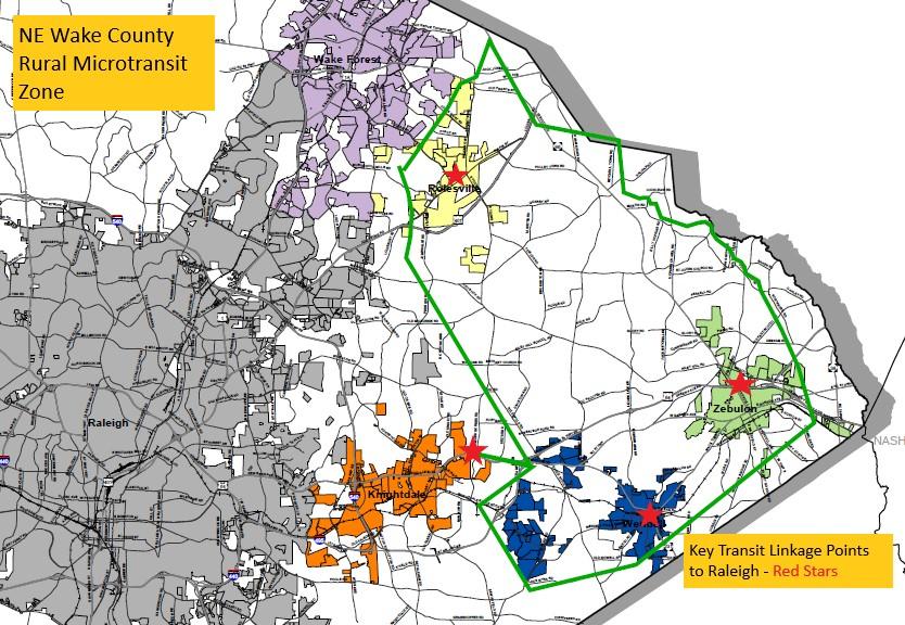 Map of the North East Wake County Rural Microtransit Zone