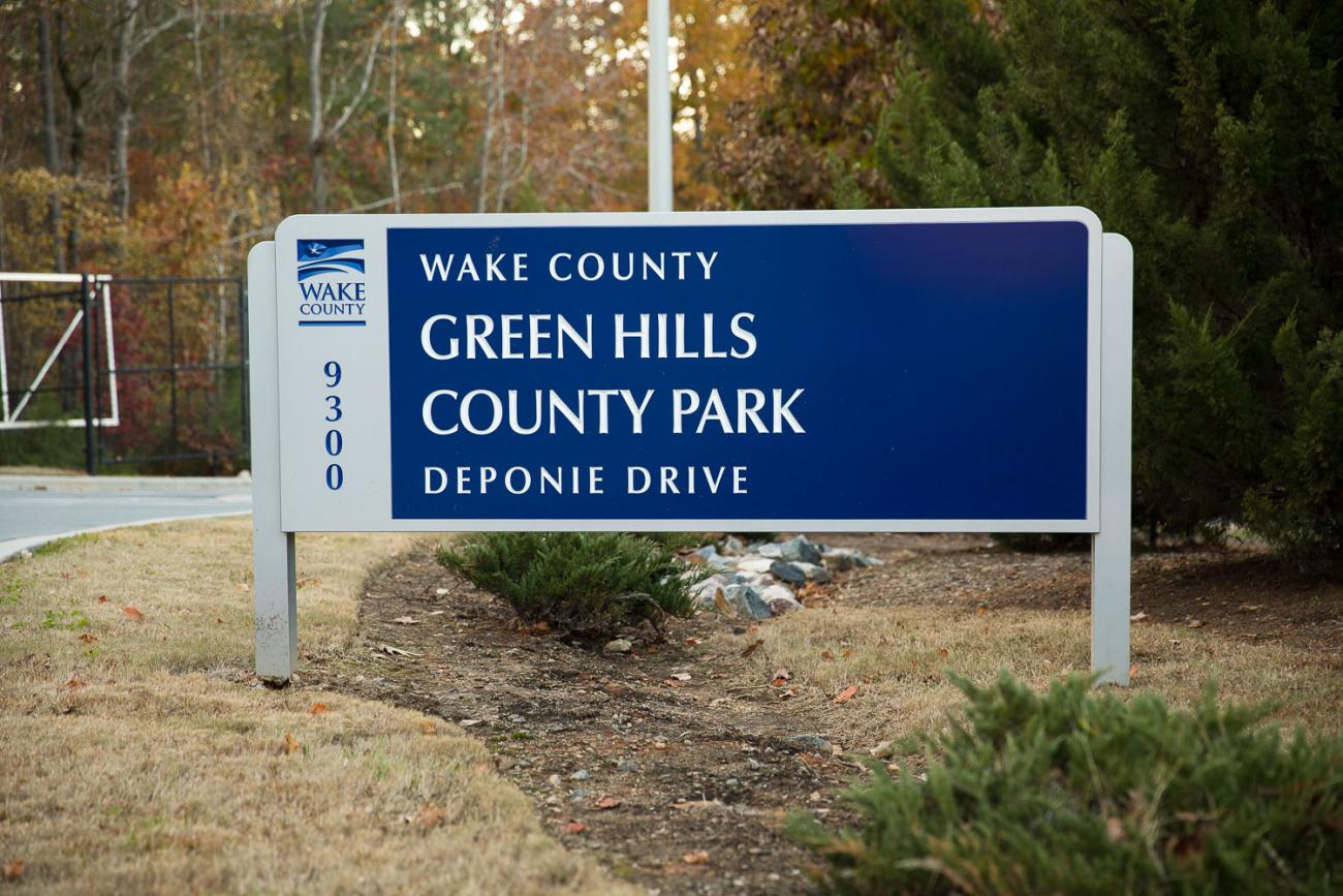 Front entrance sign for Green Hills County Park.