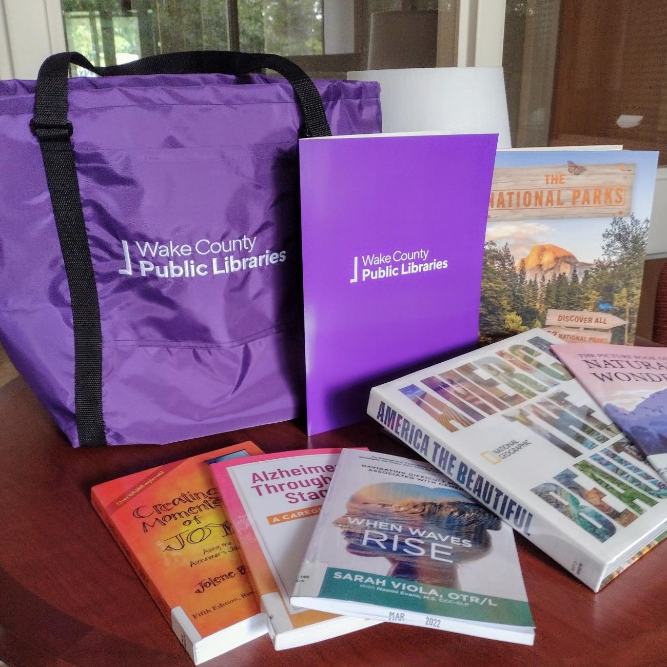 Memory Care kit on a table, with bag, books