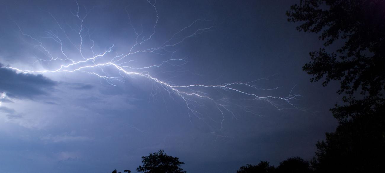 Lightning in sky at night